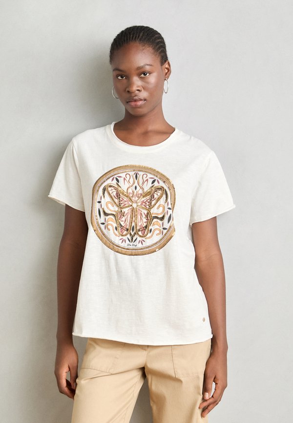 EMBROIDERY TEE - Print T-shirt - ecru