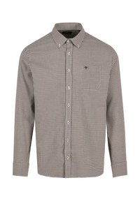 Braun-weiß kariertes Langarmhemd mit Button-Down-Kragen, ausgestattet mit einem kleinen gestickten Logo auf der Brust und normaler Passform.