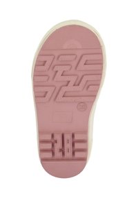 Semelle en caoutchouc de couleur rose clair avec des motifs de traction texturés. Comprend le chiffre '28' moulé au fond. Bords de couleur crème.