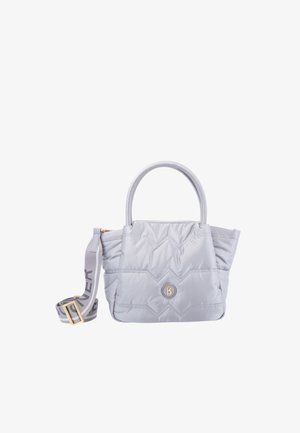 Szara pikowana torebka na dwóch uchwytach z odpinanym paskiem. Posiada okrągłą naszywkę z logo oraz miękki, teksturowany materiał.