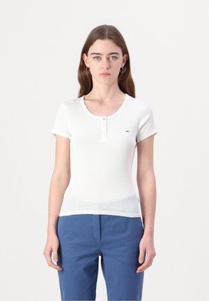 SLIM BUTTON C NECK - T-shirts - ecru