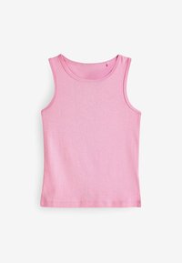 Rosa ärmelloses Tanktop aus weicher Baumwolle, mit runder Ausschnitt und einfachem Design, ohne Muster oder Verzierungen.