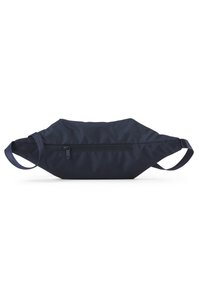 Nachtblaues, weiches Nylon-Taillensäckchen mit modernem Design, das über eine Reißverschlusstasche und zwei verstellbare Träger für sicheren Tragekomfort verfügt.