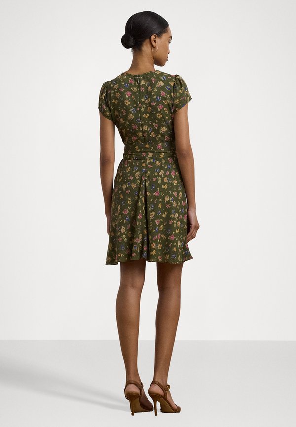 FLORAL BELTED GEORGETTE PINTUCKED DRESS - Day dress - olive2