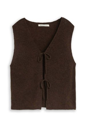 TOM TAILOR DENIM, TOM TAILOR DENIM PULLOVER & STRICKJACKEN STRICKWESTE MIT SCHLEIFEN - Weste - cool dark brown melange