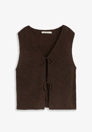 TOM TAILOR DENIM, TOM TAILOR DENIM PULLOVER & STRICKJACKEN STRICKWESTE MIT SCHLEIFEN - Bodywarmer - cool dark brown melange