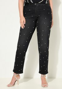 WIDE LEG POCKET DECORATIVE BEAD  - Straight leg -farkut - black