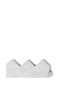 Corona d'argento a fascia con tre punte, caratterizzata da una texture luccicante. Fascia elastica laterale per una vestibilità perfetta. Finitura liscia.