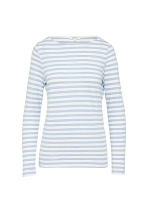 Langärmliges Oberteil in hellblau und weißen Streifen, mit einem Bootsausschnitt und aus weichem, leichtem Stoff.