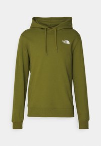 Olijfgroene hoodie van een katoenmix, met een voorste kangoeroezak, een capuchon met trekkoord en een wit logo op de linkerborst.