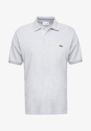 Polo shirt in lichtgrijze katoen met een klassieke kraag, korte mouwen en een klein groen krokodillenlogo op de linkerborst.