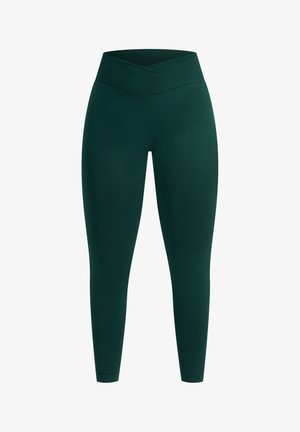 Grønne leggings i fuld længde med en høj, krydset ribbet talje. Glat tekstur og tætsiddende design, velegnet til aktiv eller afslappet brug.