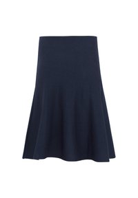 Jupe bleu marine évasée en tissu extensible au toucher lisse. Le design présente une taille ajustée et un ourlet fluide.