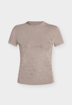 Guess, MOCK NECK TEE - Μπλουζάκι με στάμπα - silk taupe