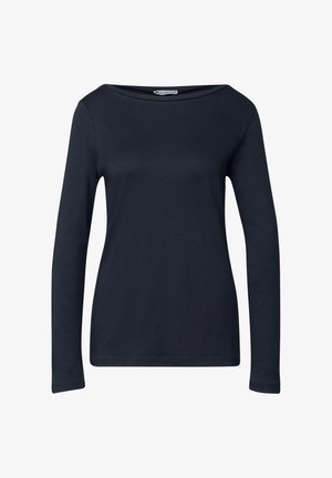 Langsleeve top in donker marineblauw, gemaakt van een soepele katoenmix. Heeft een brede halslijn en aansluitende mouwen met een reguliere lengte.