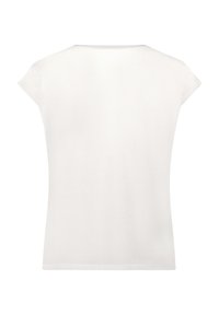 T-shirt blanc à manches courtes avec un col rond. Fabriqué en tissu doux, texture lisse et design minimaliste, sans motifs ni embellissements.