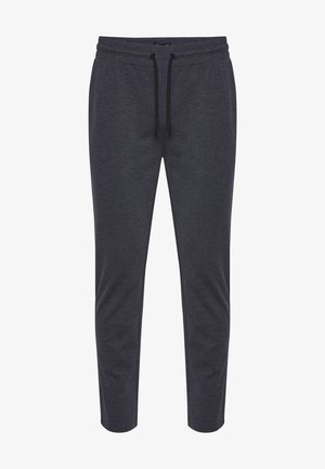 Tamsiai pilkos sportinės kelnės, pagamintos iš minkštos medžiagos, su elastine juosmens juosta ir raišteliu, bei siaurėjančio silueto dizainu. Kištukų nėra.