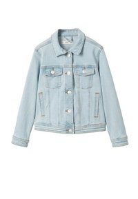 Ljusblå denimjacka med knapp-up framsidan, två bröstfickor och två sidfickor. Avslutad med sömnadsdetaljer och krage.