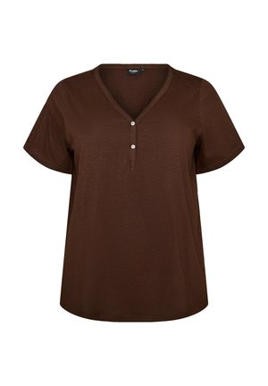 Zizzi, FLASH - T-SHIRT MIT KNOPFLEISTE - T-shirt basic - braun