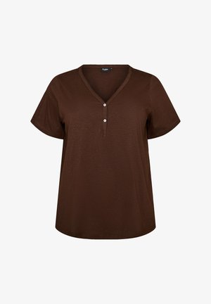 Zizzi, FLASH - T-SHIRT MIT KNOPFLEISTE - Basic T-shirt - braun