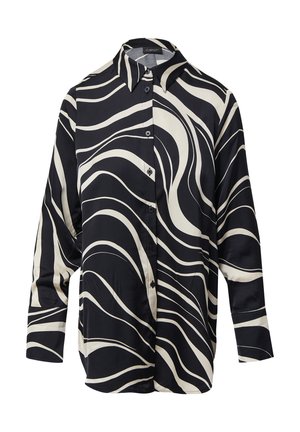Zwart-witte button-up shirt met een golfpatroon, lange mouwen en een kraag. Gemaakt van een gladde stof met een comfortabele pasvorm.