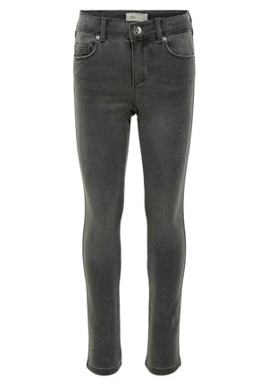 Slim-fit jeans in donkergrijs denim, met een klassiek vijf-pocket ontwerp, knoopsluiting en subtiele vervaging voor een moderne uitstraling.