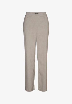 Lys beige tilpassede bukser med rett ben, laget av et glatt, strukturert stoff. Har flat front og beltehemper.