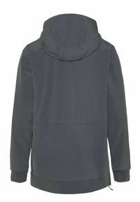 Kapuzenshirt in Dunkelgrau mit einer glatten, matten Textur. Enthält gerippte Bündchen und eine Reißverschlusstasche am Saum.