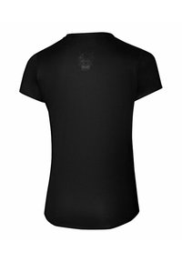 Camiseta de manga corta negra con un gráfico sutil de una cara en la parte posterior. Fabricada con un tejido suave y liviano, con un dobladillo redondeado.