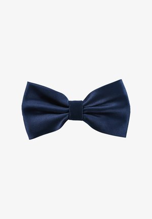 Laivastonsininen silkkirusettisolmio, jossa on sileä pinta, keskellä solmu ja leveät, litteät päät, ihanteellinen virallisiin tilaisuuksiin.