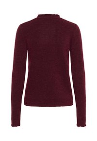 Burgundy pullover neulepaita, jossa on pitkät hihat, pyöreä kaula-aukko ja pehmeä kudontatekstuuri. Ominaisuuksiin kuuluu istuva siluetti ja ei näkyviä koristeluita.