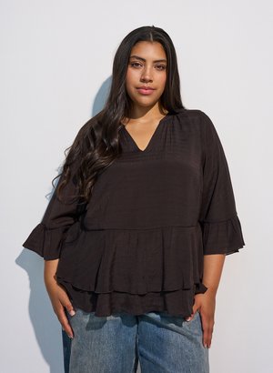 Zizzi, BLUSE MIT 3/4-ÄRMELN UND RÜSCHENDETAILS - Blouse - braun