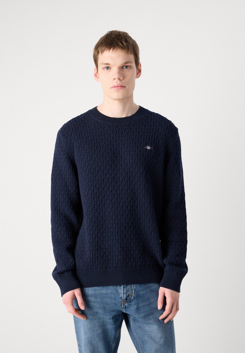 Trui GANT Men Cotton Cable C-Neck Evening Blue | Outdoorsupply