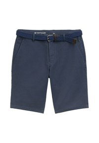 STRETCH MIT GÜRTEL - Kratke hlače - dark navy zigzag dobby