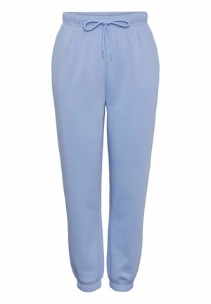 Ανοιχτό μπλε βαμβακερές φόρμες με ελαστική μέση, κορδόνι και μανσέτες στους αστραγάλους. Λείος υφασμάτινος χαρακτήρας με χαλαρή εφαρμογή. Χωρίς τσέπες.