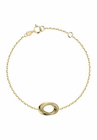 Guld kedjebrasselet har ett tvinnat ovalt mittstycke med texturerade accenter. Låset är av standardtyp i hummerstil för säker fastsättning.