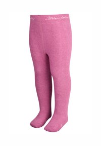 Collant rosa a coste con una texture morbida e una fascia elastica in vita. Presenta dettagli con il logo nella parte superiore e una vestibilità aderente.