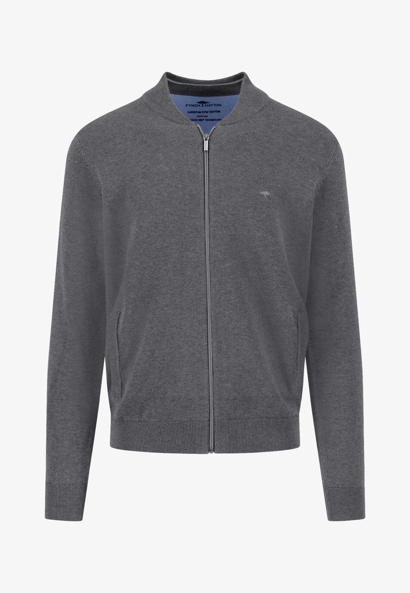 Szürke cipzáras kardigán pamutból, amely könnyű textúrával, bordázott mandzsettákkal és szegéllyel, valamint két oldalzsebbel rendelkezik. Egyszerű, minimalista dizájn.