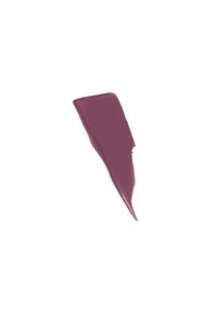 Bordeauxfarbener Lippenstift-Teststrich mit glatter, matter Textur, in einer gebogenen dreieckigen Form, die eine reiche, tiefe Farbe zeigt.