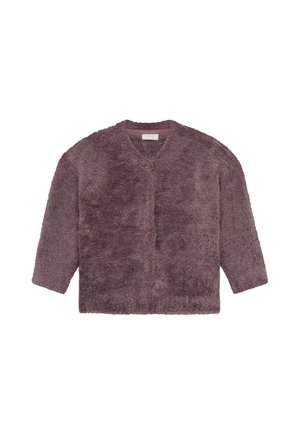 Zachte, lange mouwen, knoopjassen in gedempte paarse kleur met een zachte textuur en een V-hals.