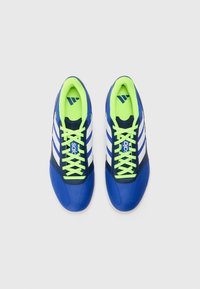 Blauwe sportschoenen met een slank ontwerp. Voorzien van witte strepen en felgroene veters en voering. Gemaakt van soepel leer en mesh-materiaal.