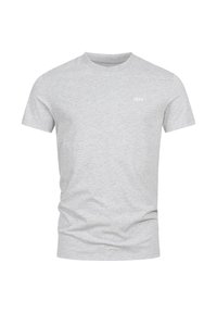 Grijze katoenen T-shirt met een ronde hals, korte mouwen en een klein wit "JEFF" logo op de borst. Soepele textuur, relaxte pasvorm.
