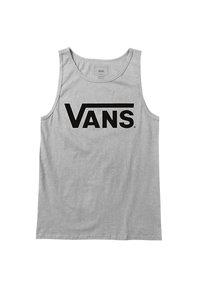 Canotta grigia in cotone con un grande logo nero "VANS" sulla parte anteriore, col collo rotondo e design senza maniche.