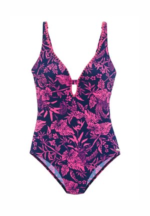 Badeanzug - marine pink bedruckt