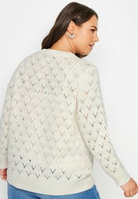 Hellbeige gestrickter Pullover mit einem strukturierten Rautenmuster, gerippten Bündchen und Saum, langen Ärmeln und einer lässigen Passform.