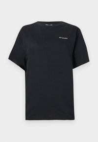 Μαύρο κοντομάνικο t-shirt με στρογγυλή λαιμόκοψη και μικρό λευκό λογότυπο Columbia στην αριστερή πλευρά του στήθους.