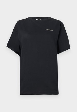 Μαύρο κοντομάνικο t-shirt με στρογγυλή λαιμόκοψη και μικρό λευκό λογότυπο Columbia στην αριστερή πλευρά του στήθους.