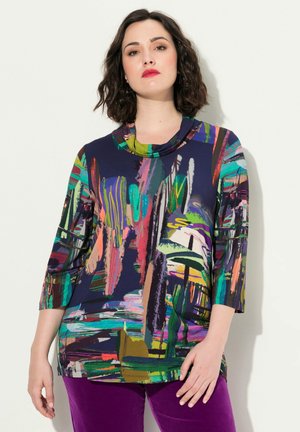 Ulla Popken ABSTRACT LANDSCAPE 3/4 SLEEVE TEE - Top s dlouhým rukávem - navy blue