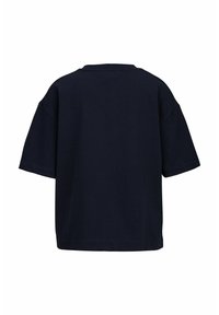 Navyblaue Baumwollt-shirt, kurze Ärmel, lockere Passform, runder Halsausschnitt, schlichtes Design ohne erkennbare Muster oder Akzente.