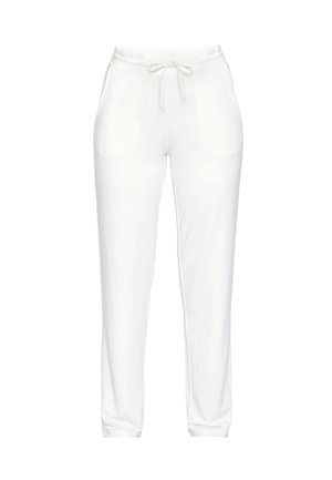 Pantaloni della tuta bianchi con coulisse, tasche laterali e polsini elasticizzati, progettati per un uso casual.